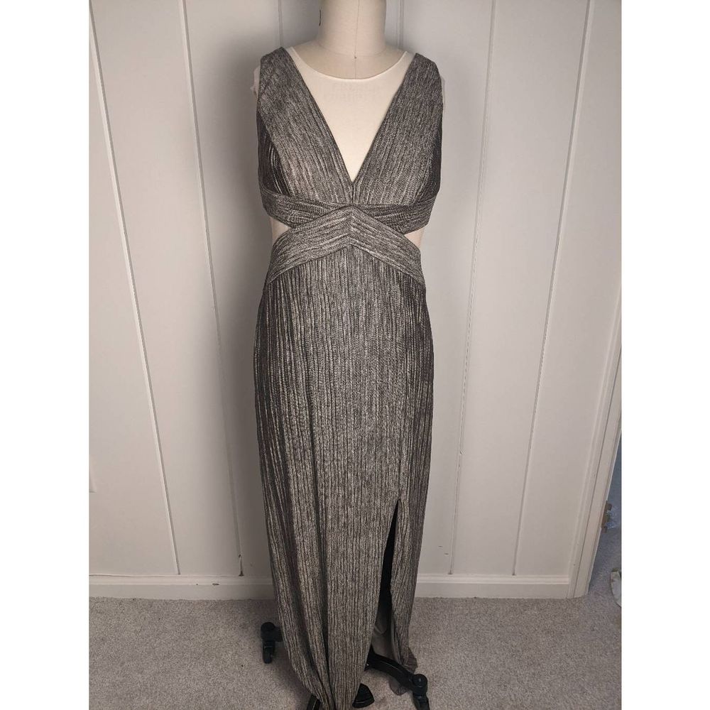 Adrianna Papell Gold Crinkle Gown Cut outs size 12- Maternity friendly